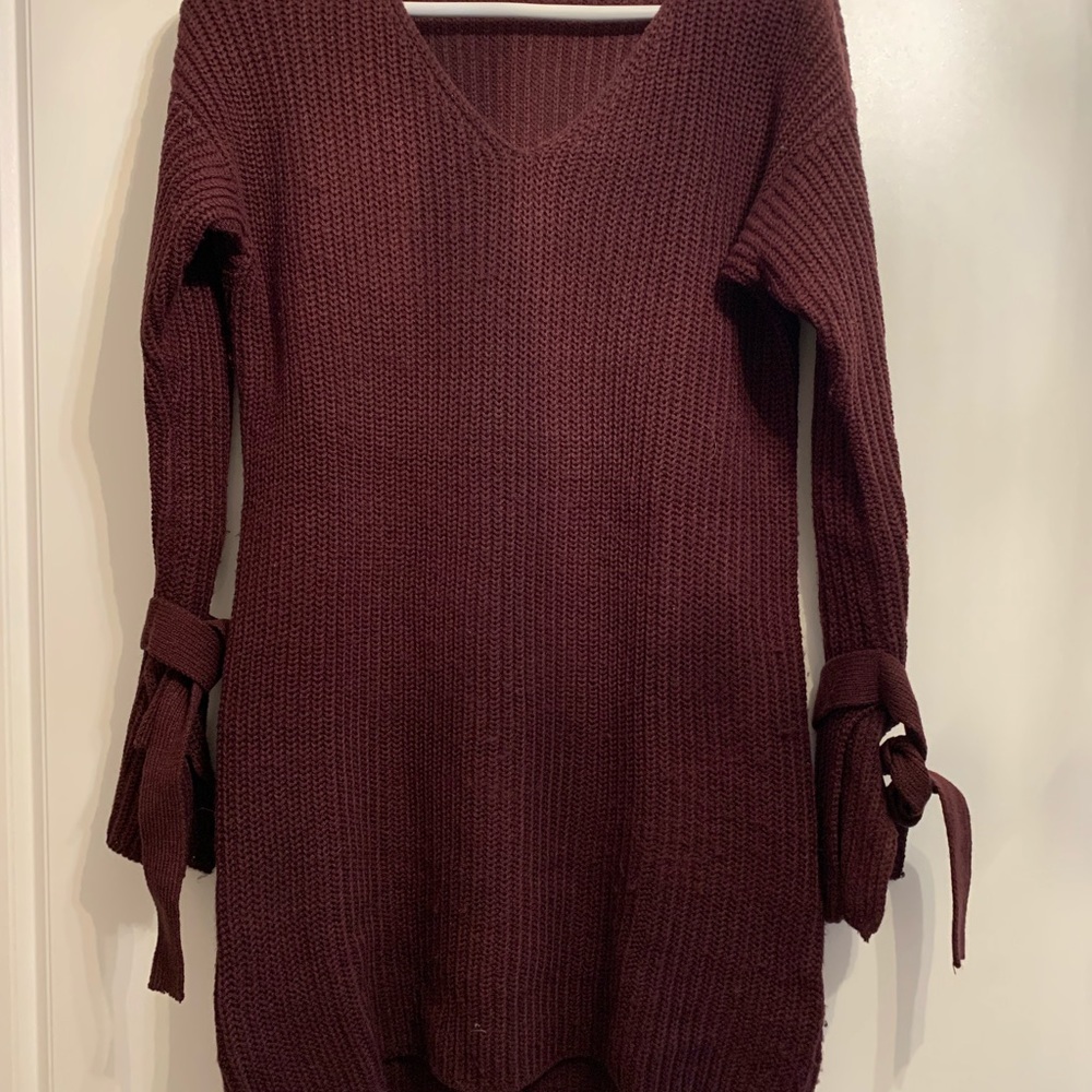Bordeaux Sweater Dress with Ties